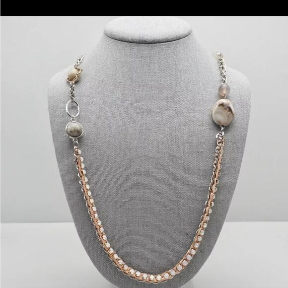 LOFT Necklace Rhinestone Chain Multicolor Station Beads 26" Costume Jewelry - Picture 11 of 16